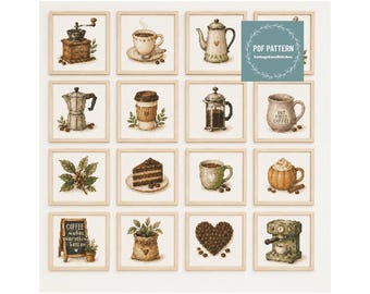 MINI Coffee cross stitch patterns pdf, printable pdf pattern, Cross Stitch Chart, instant download, Digital counted cross stitch