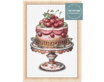 Cherry cupcakes cross stitch pattern pdf, printable pdf pattern, Cross Stitch Chart, instant download, Digital counted cross stitch