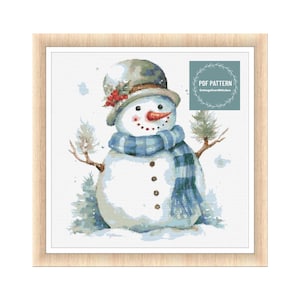 Snowman Christmas cross stitch pattern, winter pdf pattern, instant download, counted cross stitch chart, hand embroidery, needlepoint