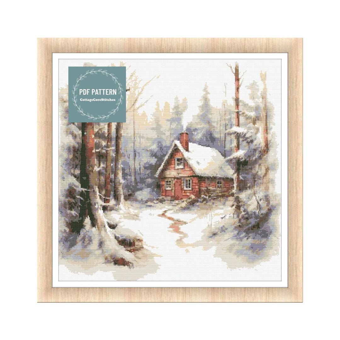 Cabin in Snowy Woodland Cross Stitch Pattern, Winter Pdf Pattern ...