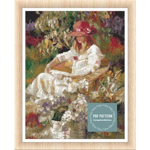 Girl in the red hat cross stitch pattern pdf, printable pdf pattern, instant download, Digital counted cross stitch chart
