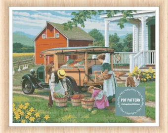 Buying Groceries cross stitch pattern, farmhouse pdf pattern, Cross Stitch Chart, instant download, counted cross stitch, cottagecore