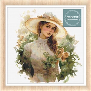 Victorian Lady cross stitch pattern pdf, printable pdf pattern, Cross Stitch Chart, instant download, Digital counted cross stitch chart