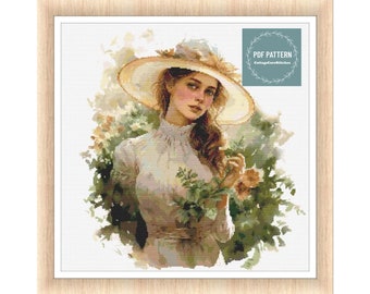 Victorian Lady cross stitch pattern pdf, printable pdf pattern, Cross Stitch Chart, instant download, Digital counted cross stitch chart