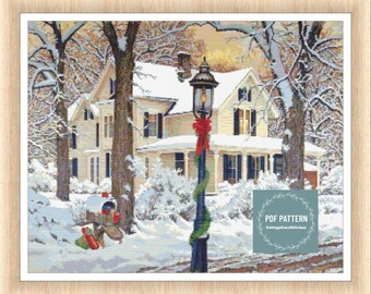 Christmas Snowy Village cross stitch pattern, winter pdf pattern, instant download, counted cross stitch chart, hand embroidery