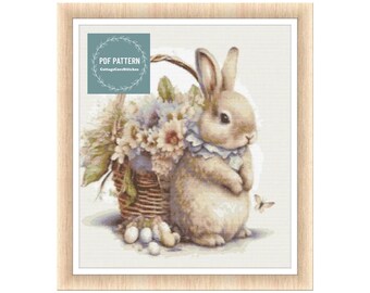 Cute rabbit cross stitch pattern, Counted cross stitch pattern, Hand embroidery pattern, PDF cross stitch chart, Cross stitch, PDF Pattern