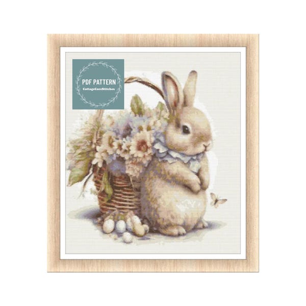 Cute rabbit cross stitch pattern, Counted cross stitch pattern, Hand embroidery pattern, PDF cross stitch chart, Cross stitch, PDF Pattern