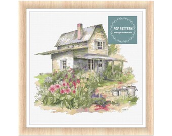 Boerderij kruissteekpatroon pdf, kruissteekpatroon land, handborduurpatroon, tel kruissteekpatroon, landhuispatroon