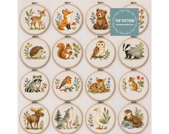Forest Animals MINI cross stitch pattern pdf, digital pattern pdf, Cross Stitch Chart, instant download