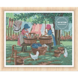 Cross stitch pattern kids, Siblings in countryside, digital pattern pdf, Cross Stitch Chart, instant download, Counted cross stitch pattern