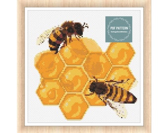 Bee cross stitch pattern PDF - digital download - insect honey bee nature embroidery - farmhouse pdf pattern - counted cross stitch