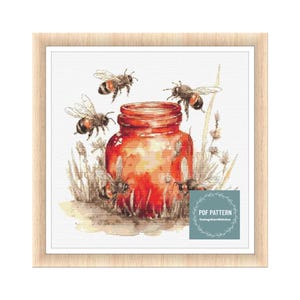 Bee cross stitch pattern PDF - digital download - insect honey bee floral nature embroidery - farmhouse pdf pattern - counted cross stitch