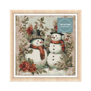 Vintage Snowmen in Winter Scenery cross stitch pattern, instant download, counted cross stitch chart, hand embroidery, needlepoint pattern