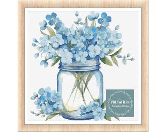 Forget Me Not Cross Stitch Pattern, Blue Wildflower Embroidery, Cottagecore Floral Pattern, Botanical Flower PDF, Instant Download