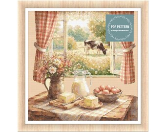 Farmhouse cross stitch pattern, cross stitch pattern country, hand embroidery pattern, count cross stitch pattern pdf, country home cross