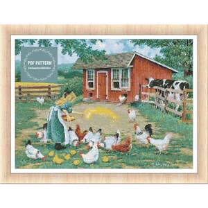 Cross stitch pattern country barn, Counted cross stitch pattern, Hand embroidery pattern, PDF cross stitch chart, Cross stitch, PDF Pattern
