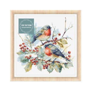 Vogels op besneeuwde takken kruissteekpatroon pdf, winterlandschap kruissteek, digitale patroon pdf, kruissteekkaart, instant download