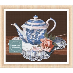 Romantic Teatime cross stitch pattern, printable pdf pattern, Cross Stitch Chart, instant download, Digital counted cross stitch