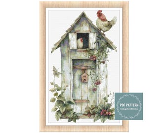 Shabby Chic Floral kippenhok kruissteekpatroon, boerderij pdf-patroon, instant download, digitale getelde kruissteekkaart,