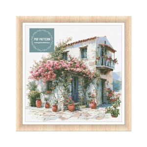 Greek village house Cross Stitch Pattern Greece, Instant Download PDF, Counted Cross Stitch, Embroidery Pattern, Digital PDF Pattern, Greek