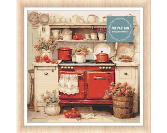 Cross stitch pattern pdf vintage kitchen, printable pdf pattern, instant download, Digital counted cross stitch chart, cozy cross stitch