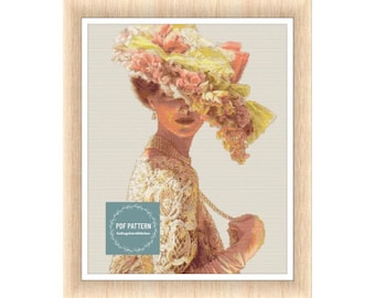 Victorian Lady cross stitch pattern pdf, printable pdf pattern, Cross Stitch Chart, instant download, Digital counted cross stitch chart
