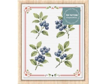 Blueberries cross stitch pattern pdf, printable pdf pattern, Cross Stitch Chart, instant download, Digital counted cross stitch