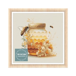 Bee cross stitch pattern PDF - digital download - insect honey bee floral nature embroidery - farmhouse pdf pattern - counted cross stitch
