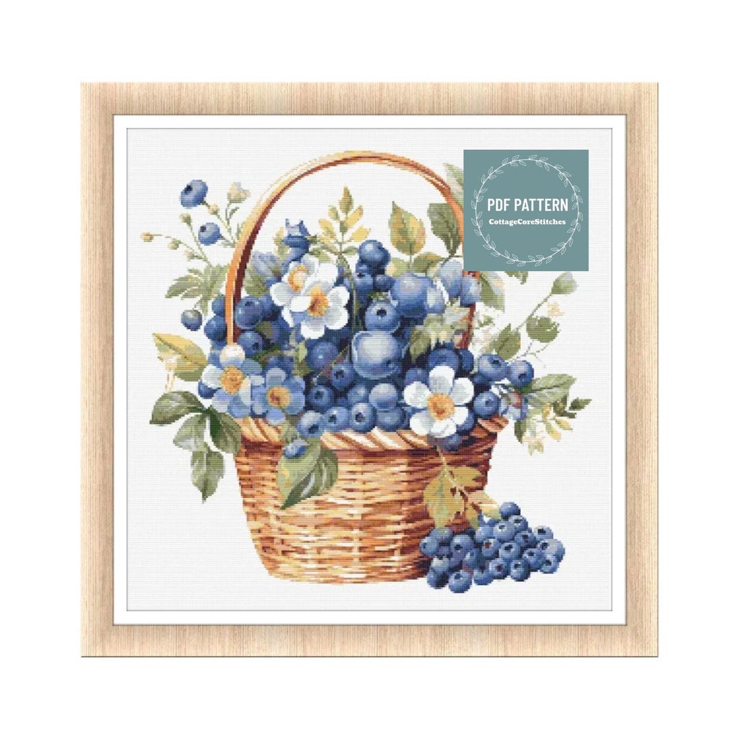 Blueberry Basket Cross Stitch Pattern, Instant Download PDF, Counted ...