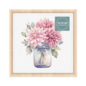 Flowers in Mason Jar, kruissteekpatronen pdf, afdrukbaar pdf-patroon, kruissteekkaart, instant download, digitale getelde kruissteek