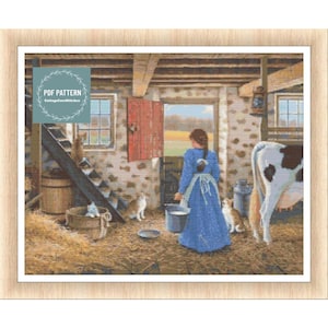 Cross stitch pattern country barn, Counted cross stitch pattern, Hand embroidery pattern, PDF cross stitch chart, Cross stitch, PDF Pattern