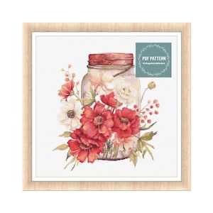 Flowers in Mason Jar, cross stitch patterns pdf, printable pdf pattern, Cross Stitch Chart, instant download, Digital counted cross stitch