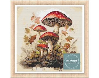 Mushrooms and wildflowers cross stitch pattern, printable pdf pattern, Cross Stitch Chart, instant download, Digital counted cross stitch