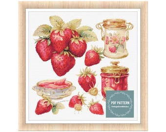 Strawberry jam cross stitch pattern pdf, printable pdf pattern, Cross Stitch Chart, instant download, Digital counted cross stitch