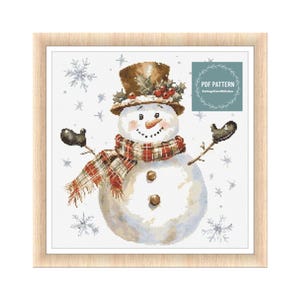 Joyful Snowman cross stitch pattern, Winter Scenery pattern, instant download, counted cross stitch chart, hand embroidery