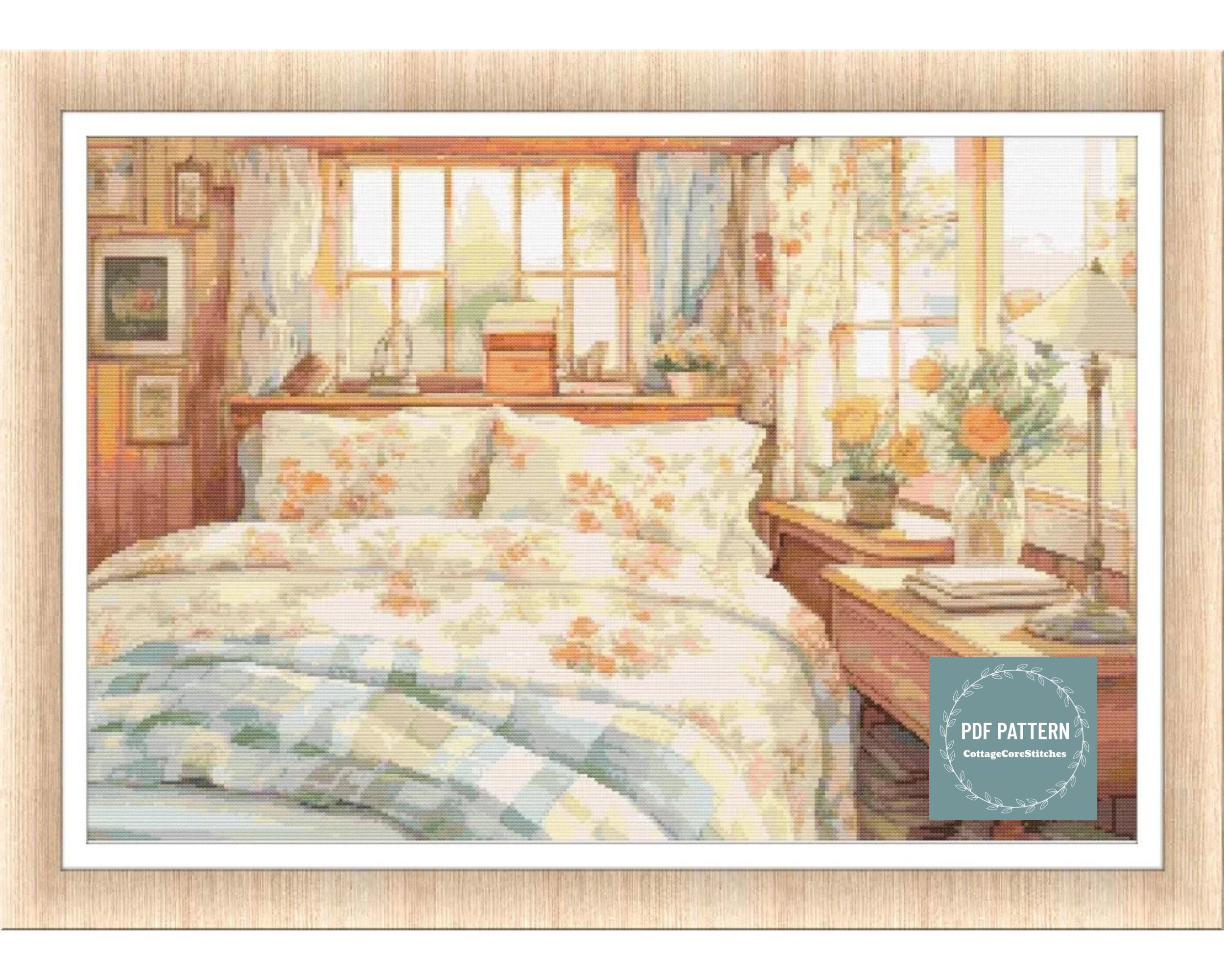Cross Stitch Pattern Pdf Vintage Bedroom, Printable Pdf Pattern ...