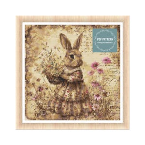 Bunny in Dress with Flowers cross stitch pattern, Counted cross stitch pattern, embroidery pattern, PDF cross stitch chart, PDF Pattern