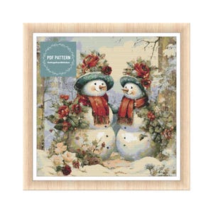 Vintage Snowmen in Winter Scenery cross stitch pattern, instant download, counted cross stitch chart, hand embroidery, needlepoint pattern