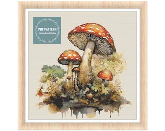 Mushrooms and wildflowers cross stitch pattern, printable pdf pattern, Cross Stitch Chart, instant download, Digital counted cross stitch