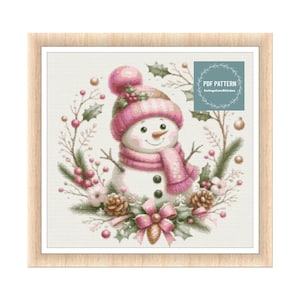 Snowman Christmas cross stitch pattern, winter pdf pattern, instant download, counted cross stitch chart, hand embroidery, needlepoint