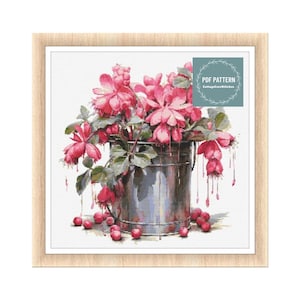 Flowers in Cans, cross stitch patterns pdf, printable pdf pattern, Cross Stitch Chart, instant download, Digital counted cross stitch