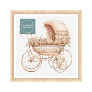 Vintage Baby Stroller cross stitch pattern pdf, printable pdf pattern, Nursery Art, Cross Stitch Chart, instant download