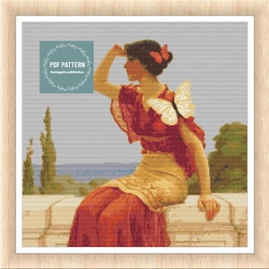 Lady cross stitch pattern pdf, printable pdf pattern, Cross Stitch Chart, instant download, Digital counted cross stitch chart