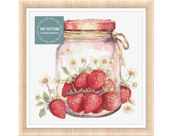 Strawberry jam cross stitch pattern pdf, printable pdf pattern, Cross Stitch Chart, instant download, Digital counted cross stitch