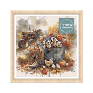 Country living cross stitch pattern, farmhouse pdf pattern, instant download, Digital counted cross stitch chart, farm animals cross stitch