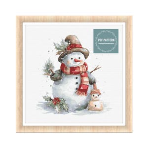 Snowman Christmas cross stitch pattern, winter pdf pattern, instant download, counted cross stitch chart, hand embroidery, needlepoint