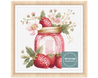 Strawberry jam cross stitch pattern pdf, printable pdf pattern, Cross Stitch Chart, instant download, Digital counted cross stitch