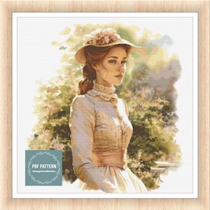 Victorian Lady cross stitch pattern pdf, printable pdf pattern, Cross Stitch Chart, instant download, Digital counted cross stitch chart