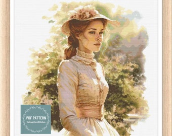 Victorian Lady cross stitch pattern pdf, printable pdf pattern, Cross Stitch Chart, instant download, Digital counted cross stitch chart