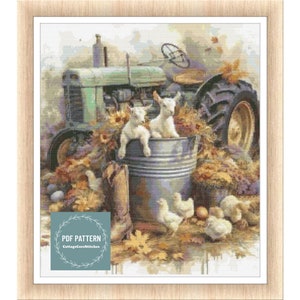 Country living cross stitch pattern, farmhouse pdf pattern, instant download, Digital counted cross stitch chart, farm animals cross stitch